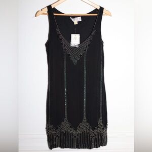Beyond Vintage Black Sleeveless Dress with Silver Embellishments/Beaded Small